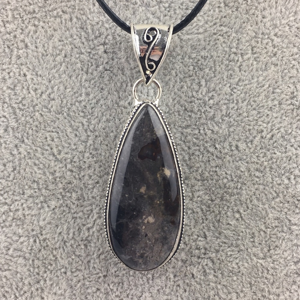 New Jasper Stone Silver Overlay Pendant Necklace